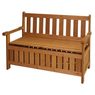 Gartenbank HWC-L68 mit Stauraum, Truhenbank Sitzbank Staufach, Outdoor Tanne Holz FSC
