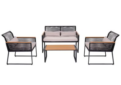 Garten-Garnitur HWC-K42, Gartenlounge Lounge-Set Sitzgruppe Sofa, Holzoptik Stahl