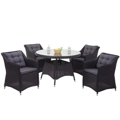 Poly-Rattan Garnitur HWC-F51, Garten-/Lounge-Set Tisch+4xStuhl, rundes Rattan