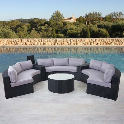 Luxus Poly-Rattan-Garnitur Savoie, Sitzgruppe Lounge-Set, XXL Sofa rund, anthrazit