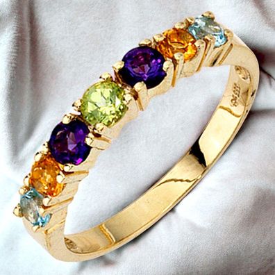 Damen Ring 333 Gold Gelbgold 2 Amethyste 2 Citrine 1 Peridot 2 Blautopase