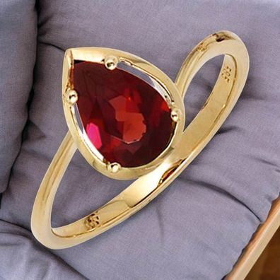 Damen Ring 585 Gold Gelbgold 1 Granat rot Goldring Granatring Tropfen