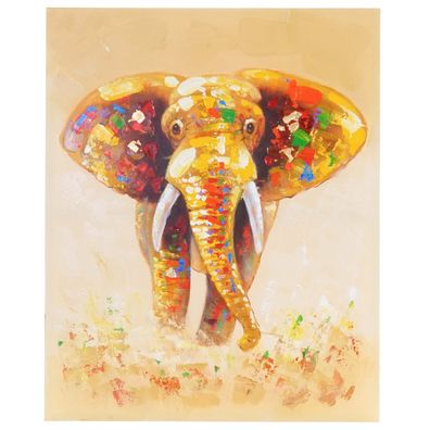 Ölgemälde Elefant, 100% handgemaltes Wandbild Gemälde XL, 100x80cm