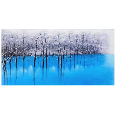 Ölgemälde Blauer See, 100% handgemaltes Wandbild Gemälde XL, 140x70cm