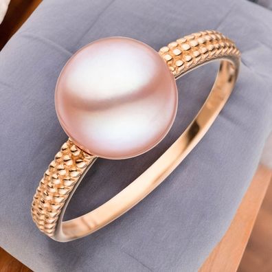 Damen Ring 585 Gold Rotgold 1 rosa Süßwasser Perle Goldring Perlenring