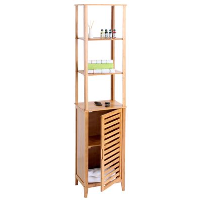 Regal Narita, Badregal Standregal Badschrank mit Staufach, Bambus 170x38x30cm