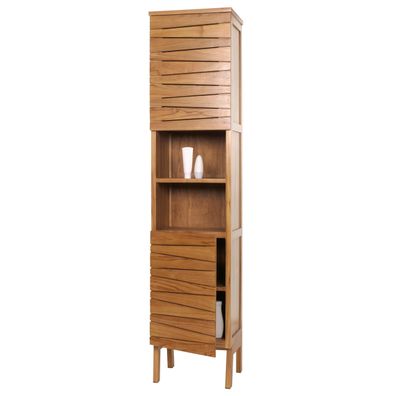 Teak-Hochschrank HWC-M73, Badschrank, 2 Türen 6 Fächer 181x40x35cm