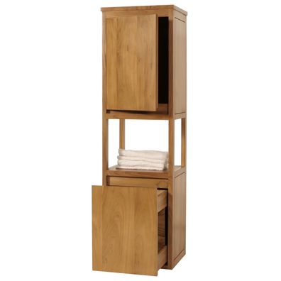 Teak-Hochschrank HWC-M71, Badschrank Badregal, hochwertiges B-Grade-Teak 141x41x36cm