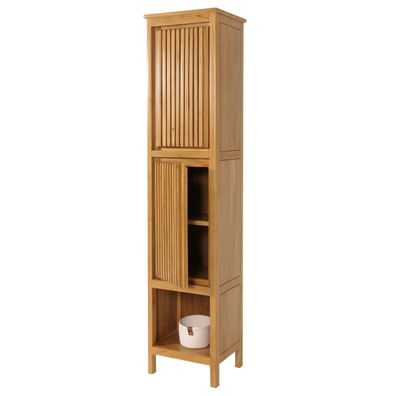 Teak-Hochschrank HWC-M70, Badschrank Badregal, 2 Türen 5 Fächer 181x41x35cm