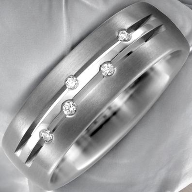 Partner Ring Titan teil matt 5 Diamanten Brillanten 0,05ct. Partnerring