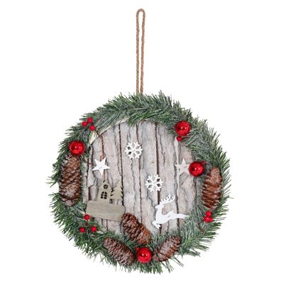 Türkranz HWC-M19, Dekokranz Weihnachtsdeko Kranz, Tannenzapfen Holz rund Ø30cm