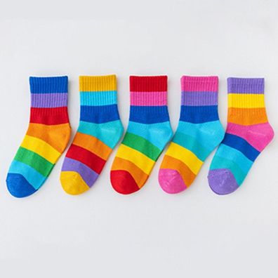 5 paare/satz neue Herbst Winter Kinder socken Regenbogen Farbe Serie von einfachen Ca