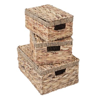 3er Set Aufbewahrungsbox HWC-C23, Truhe Kiste, Wasserhyazinthe naturfarben