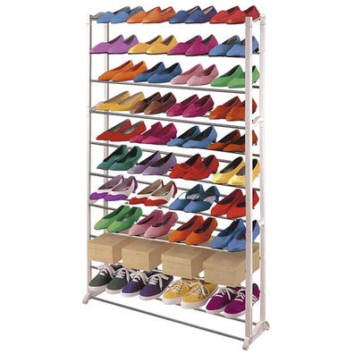 Schuhregal Schuhablage, Kunststoff, Metall Querstreben, weiß für 40 Paar Schuhe