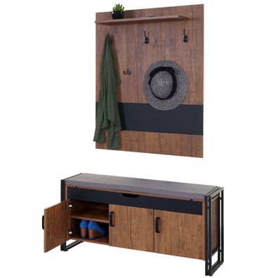 Garderobe mit Sitzbank HWC-A27, Garderobenpaneel Kommode, 53x110x30cm 3D-Struktur