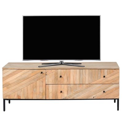 TV-Rack HWC-L95, Fernsehtisch Lowboard TV-Schrank, Massiv-Holz 56x145x43cm natur