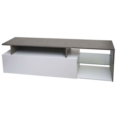 TV-Rack HWC-L35, Lowboard Fernsehtisch, Holz 47x170x40cm Staufach, Beton-Optik weiß