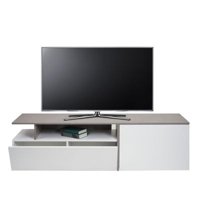 TV-Rack HWC-L34, Lowboard Fernsehtisch, Holz 45x161x40cm, Beton-Optik weiß