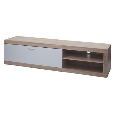 TV-Rack HWC-L33, TV-Board Fernsehtisch Lowboard, Holz 43x180x41cm, Eiche-Optik, weiß