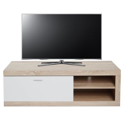 TV-Rack HWC-L33, TV-Board Fernsehtisch Lowboard, Holz 43x140x41cm, Eiche-Optik, weiß