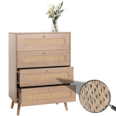 Kommode HWC-M38, Schrank, Kubu Rattan Holz, 101x71x42cm Eiche-Optik