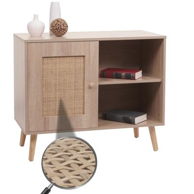 Kommode HWC-M39, Schrank Sideboard Highboard, Staufach, Kubu Rattan Holz Melamin