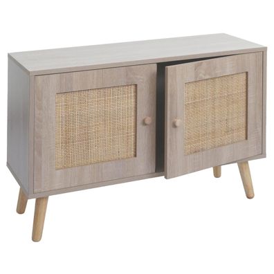 Kommode HWC-M40, Schrank, Staufächer, Kubu Rattan Holz Melamin, Eiche-Optik