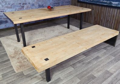 Esszimmer-Set HWC-L75, Esstisch Sitzbank, Massiv-Holz MVG-zertifiziert 200cm, natur