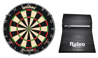 Steeldart Set Profi-Dartscheibe Winmau Blade 6 + Roleo Dartmatte