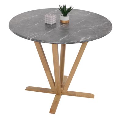 Bistrotisch HWC-M56, Massiv-Holz Melamin Ø92cm, Marmor/Stein-Optik, helles Gestell