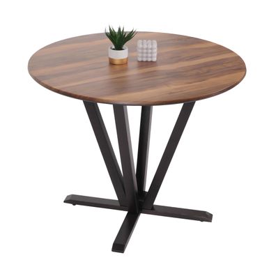 Bistrotisch HWC-M56, Massiv-Holz Melamin Ø92cm, Sheesham Holz-Optik, dunkles Gestell