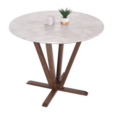 Bistrotisch HWC-M56, Massiv-Holz HPL Melamin Ø92cm, Beton-Optik, braunes Gestell