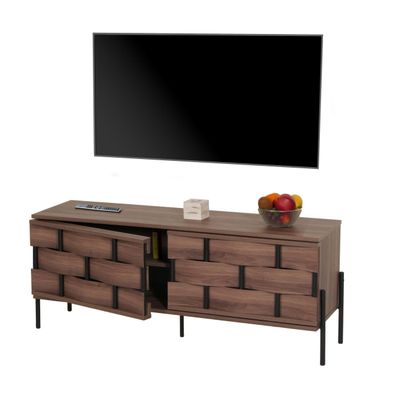 TV-Rack HWC-M44, Fernsehtisch Lowboard, 3D-Flecht-Design Push-to-open Türen