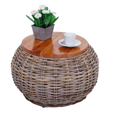Beistelltisch HWC-M30, Rattantisch Loungetisch, rund 33x49x49cm, Kubu Rattan natur