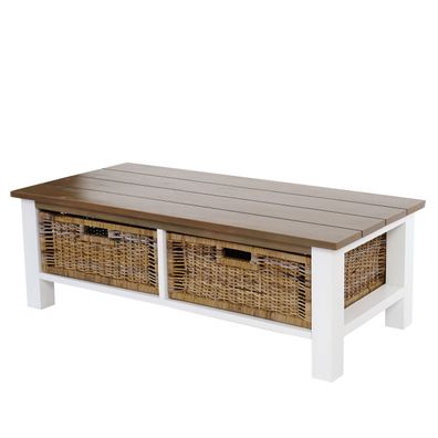 Couchtisch Tula, Wohnzimmertisch Beistelltisch Holztisch, 38x112x52cm 2 Körbe