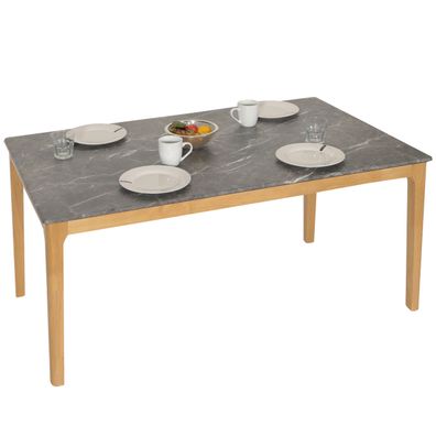 Esszimmertisch HWC-M55, Massiv-Holz HDF Laminat 135x80cm, Stein-Optik, helle Beine