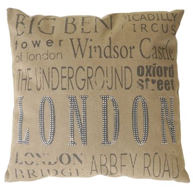 Deko-Kissen London, Sofakissen Zierkissen mit Füllung, braun Glitzersteine 45x45cm