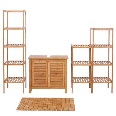 Badezimmerset HWC-B18, Komplett Badezimmer Badmöbel Badset Badschrank, Bambus