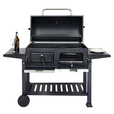 Holzkohlegrill HWC-K94, Grillwagen Standgrill BBQ, Stahl Emaille 110x153x60cm