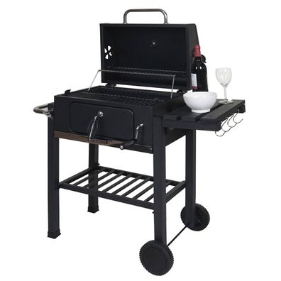 Grillwagen HWC-K93, Grill Standgrill mit Deckel Ablagen, Stahl, 110x100x51cm schwarz