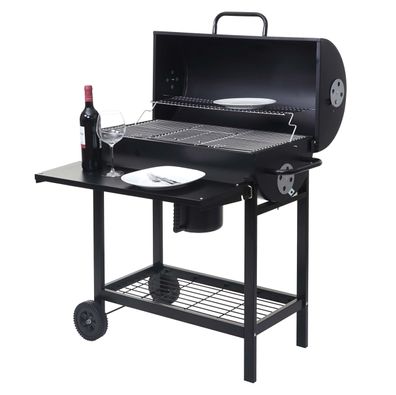 Grillwagen HWC-F70, Kohlegrill Gartengrill Deckel Ablage, Stahl 103x93x70cm schwarz