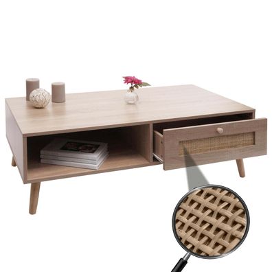 Couchtisch HWC-M39, Wohnzimmertisch Sofatisch, Schublade Kubu Rattan Holz Melamin