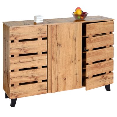 Sideboard HWC-M46, Kommode Schrank Anrichte, 3 Türen 8 Staufächer 88x120x34cm