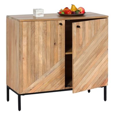 Highboard HWC-L95, Kommode Schrank Sideboard, Massiv-Holz Mango 86x90x43cm natur