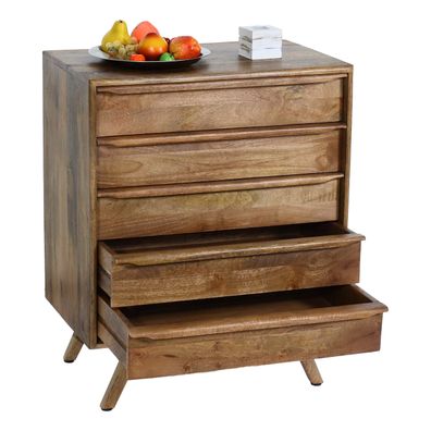 Highboard HWC-L96, Kommode Sideboard Schrank Schubladen Massiv-Holz Mango 81x65x43cm