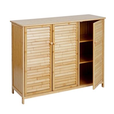 Sideboard HWC-B18, Schrank Kommode Highboard, 3 Türen Bambus 81x97x34cm