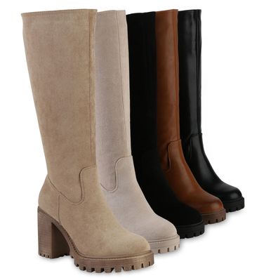 VAN HILL Damen Leicht Gefütterte Klassische Stiefel Profil-Sohle Schuhe 840752