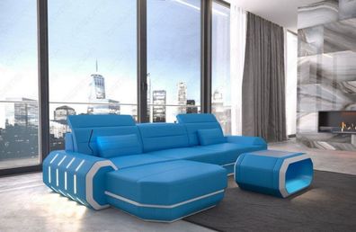 Ecksofa Roma mit USB und LED als Ledersofa