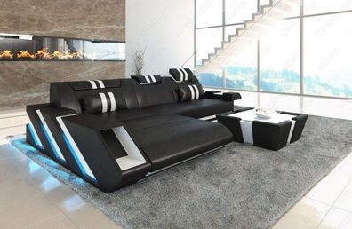 Ledersofa Apollonia als Ecksofa mit Ottomane