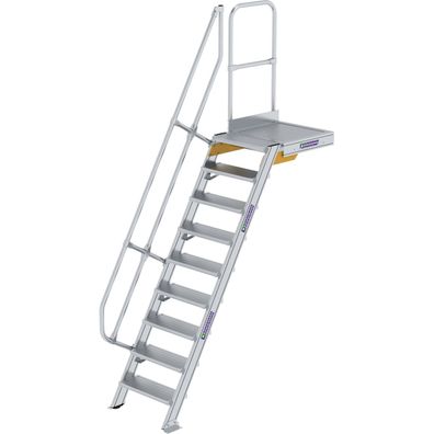 Günzburger Steigtechnik Treppe mit Plattform 60° Stufenbreite 600 mm 9 Stufen Alumini